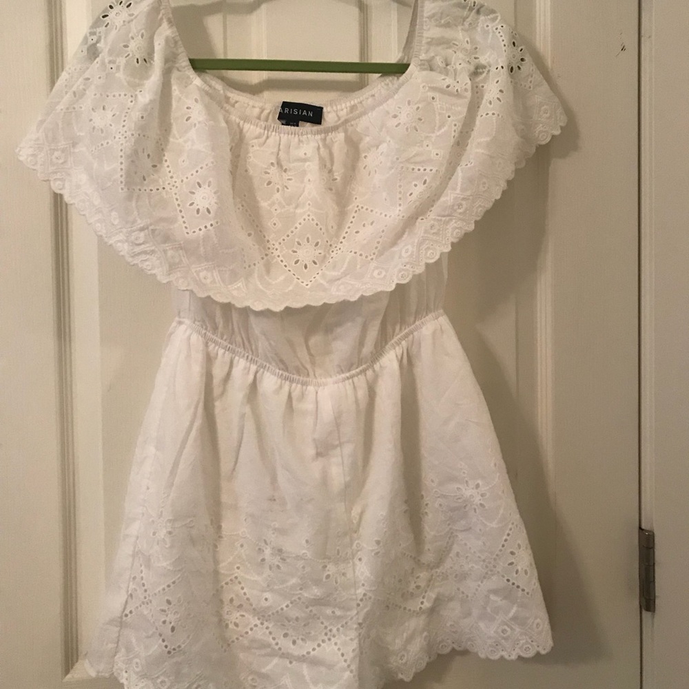 White Off the Shoulder Eyelet Romper